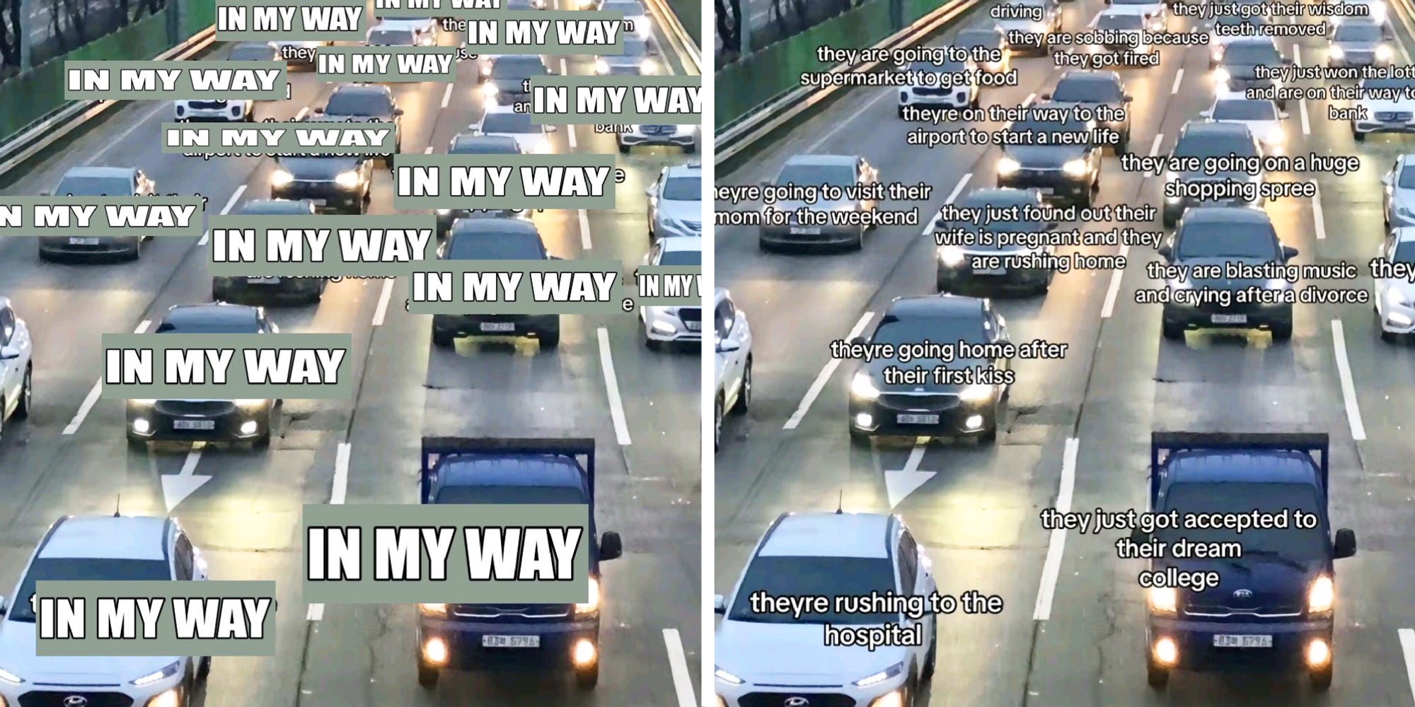 2 panel image showing 2 versions of the traffic meme.