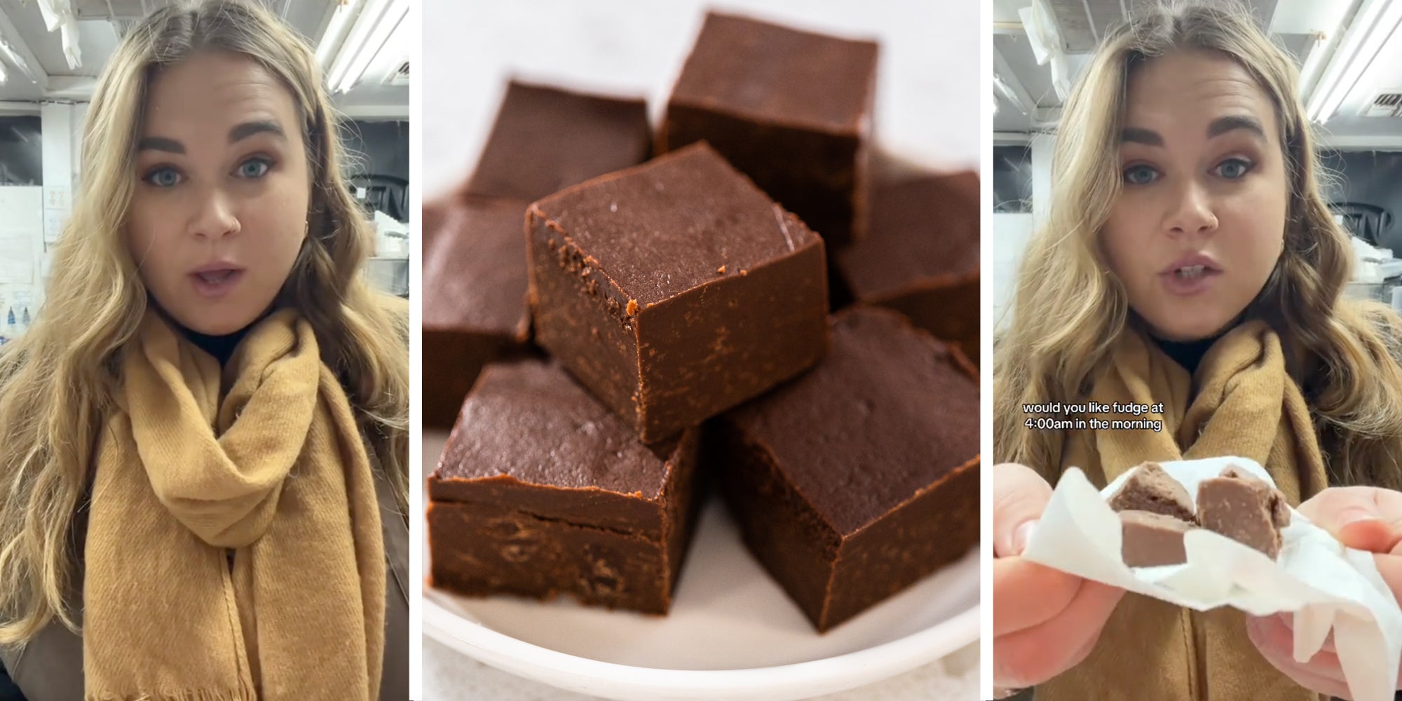 Woman talking(l+r), Plate of Fudge(r)