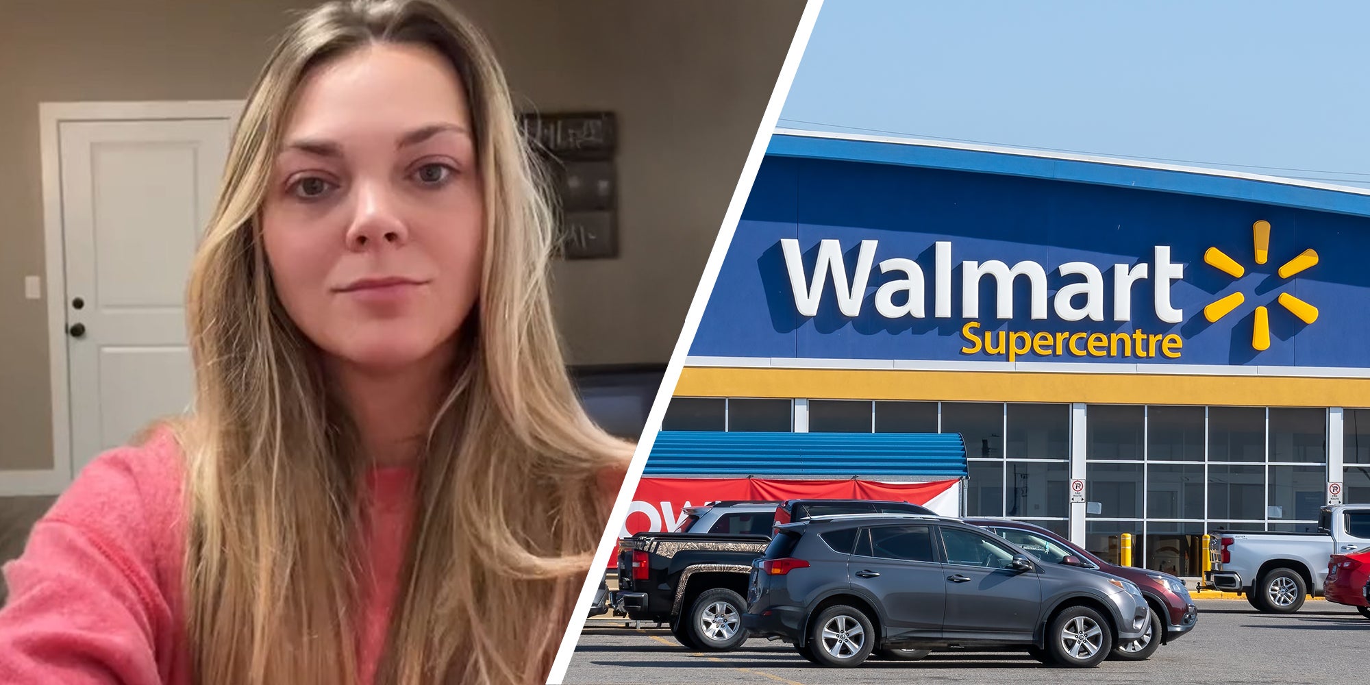 Woman sharing what she purchased from walmart(l) Walmart Store(r)