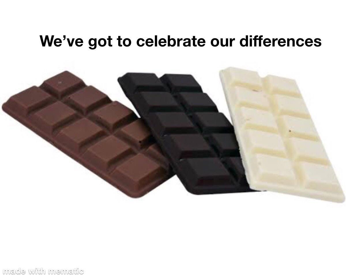 medium dark and white chocolate we've got to celebrate our differences