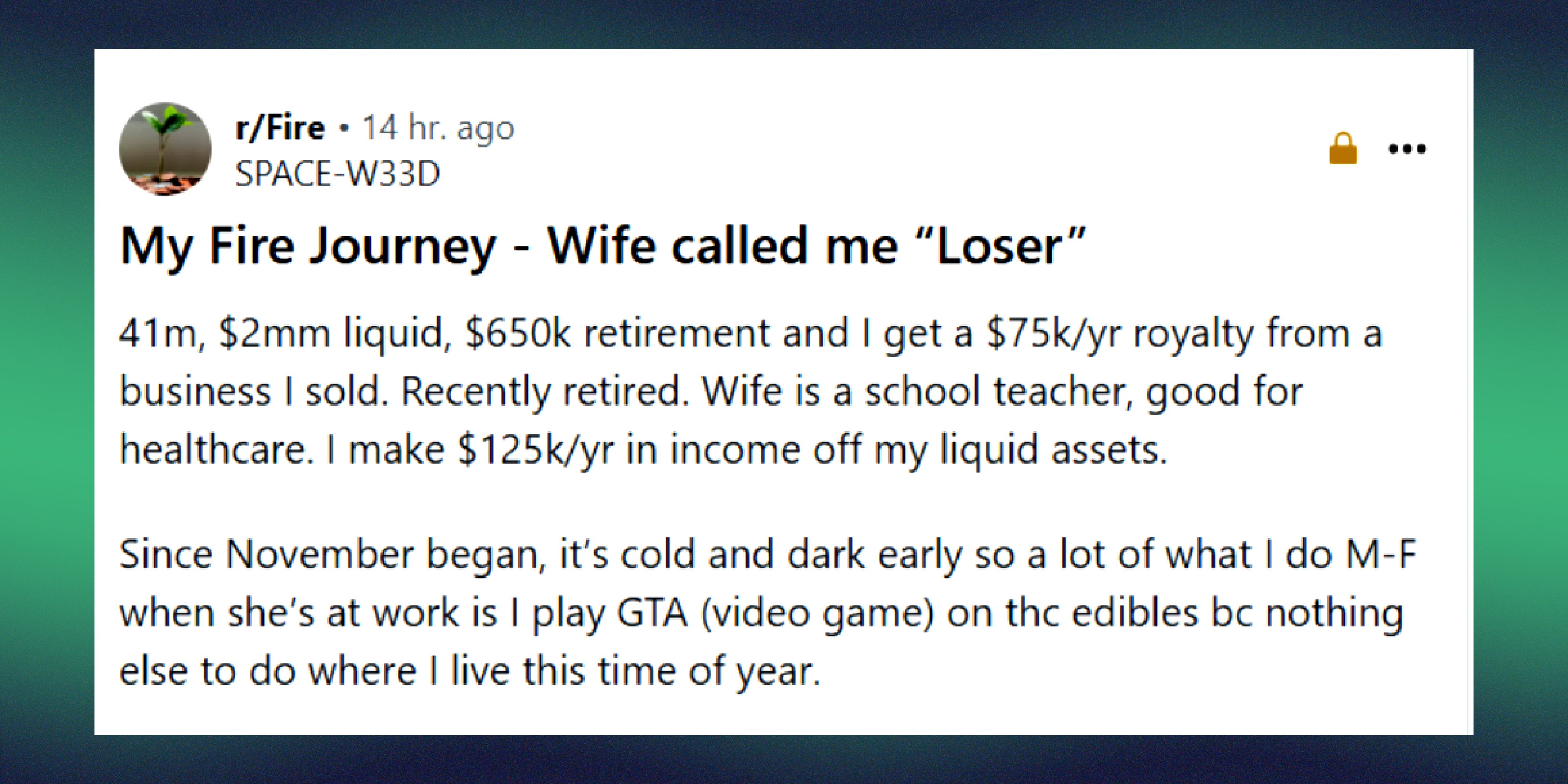 screengrab of a Reddit message.