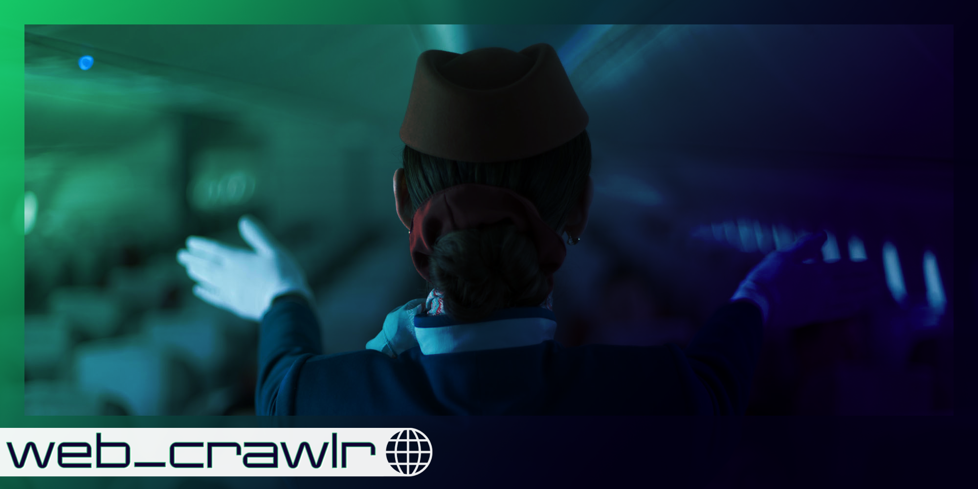 A flight attendant. The Daily Dot newsletter web_crawlr logo is in the bottom left corner.