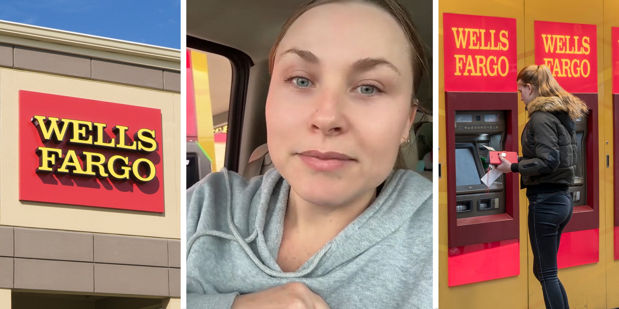 Wells Fargo Building Logo(c) Woman shares what she found at an ATM(c) Woman taking out money from a Wells Fargo ATM(r)