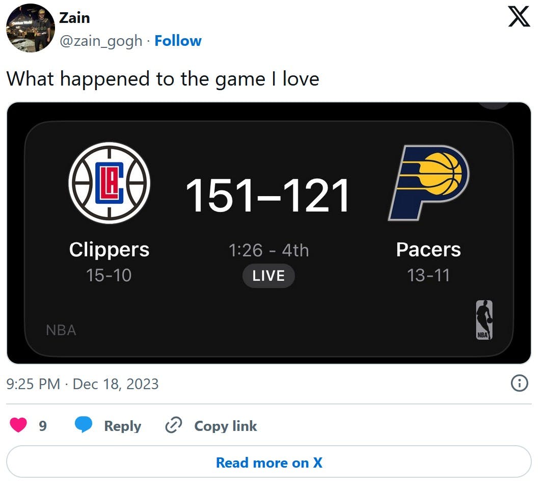 clippers pacers score what happened to the game i love