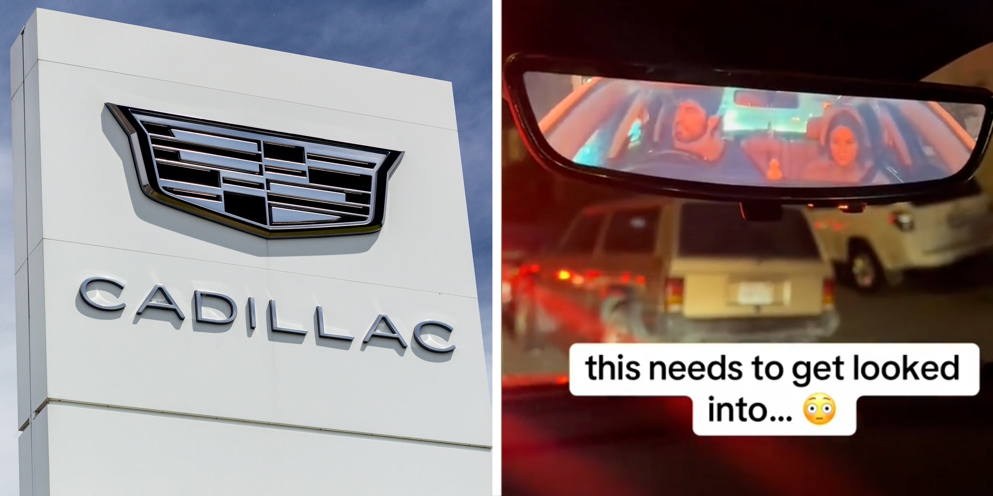 Cadillac(l), Review mirror in car(r)