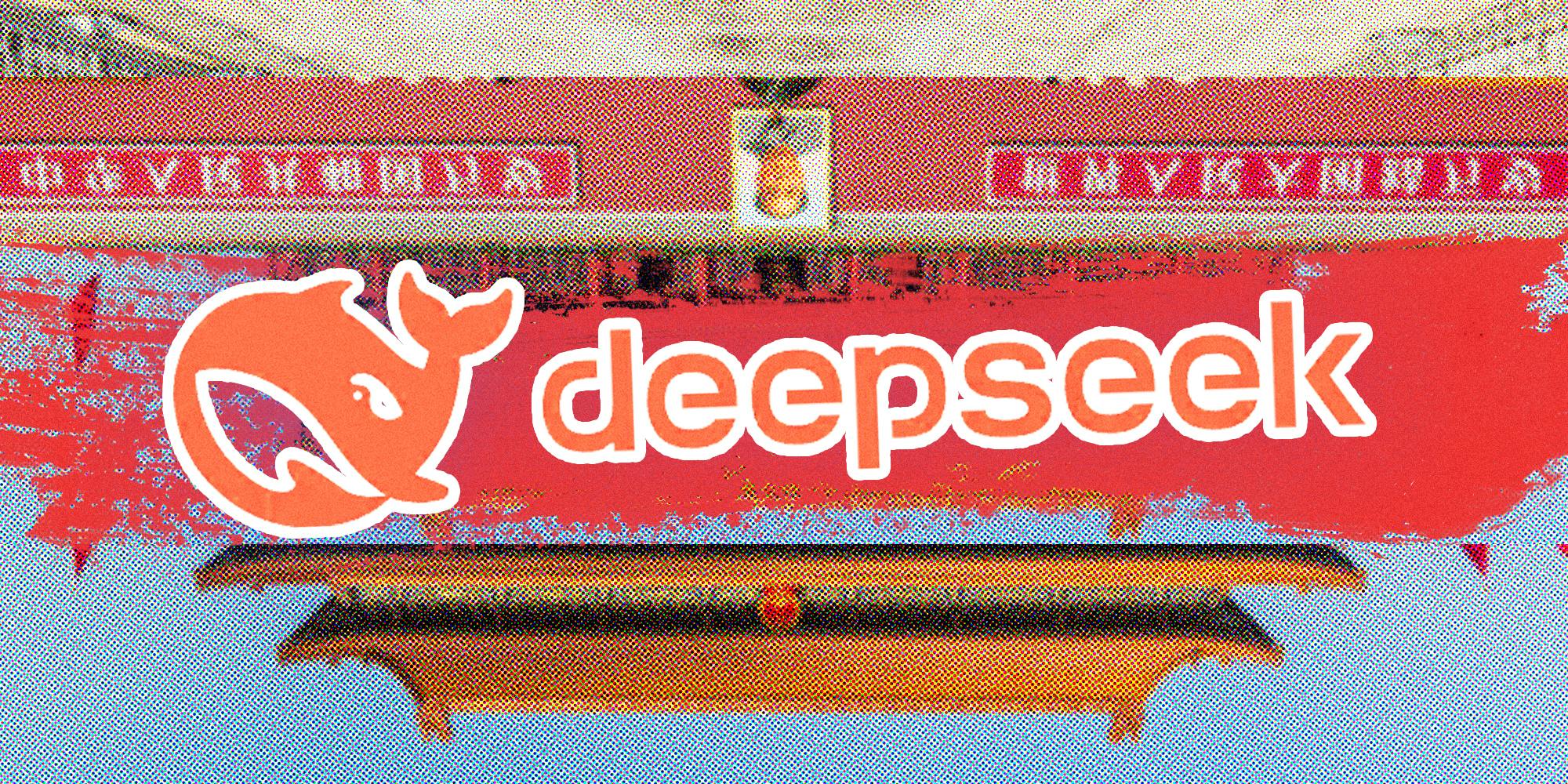 Deepseek logo over Tiananmen Square