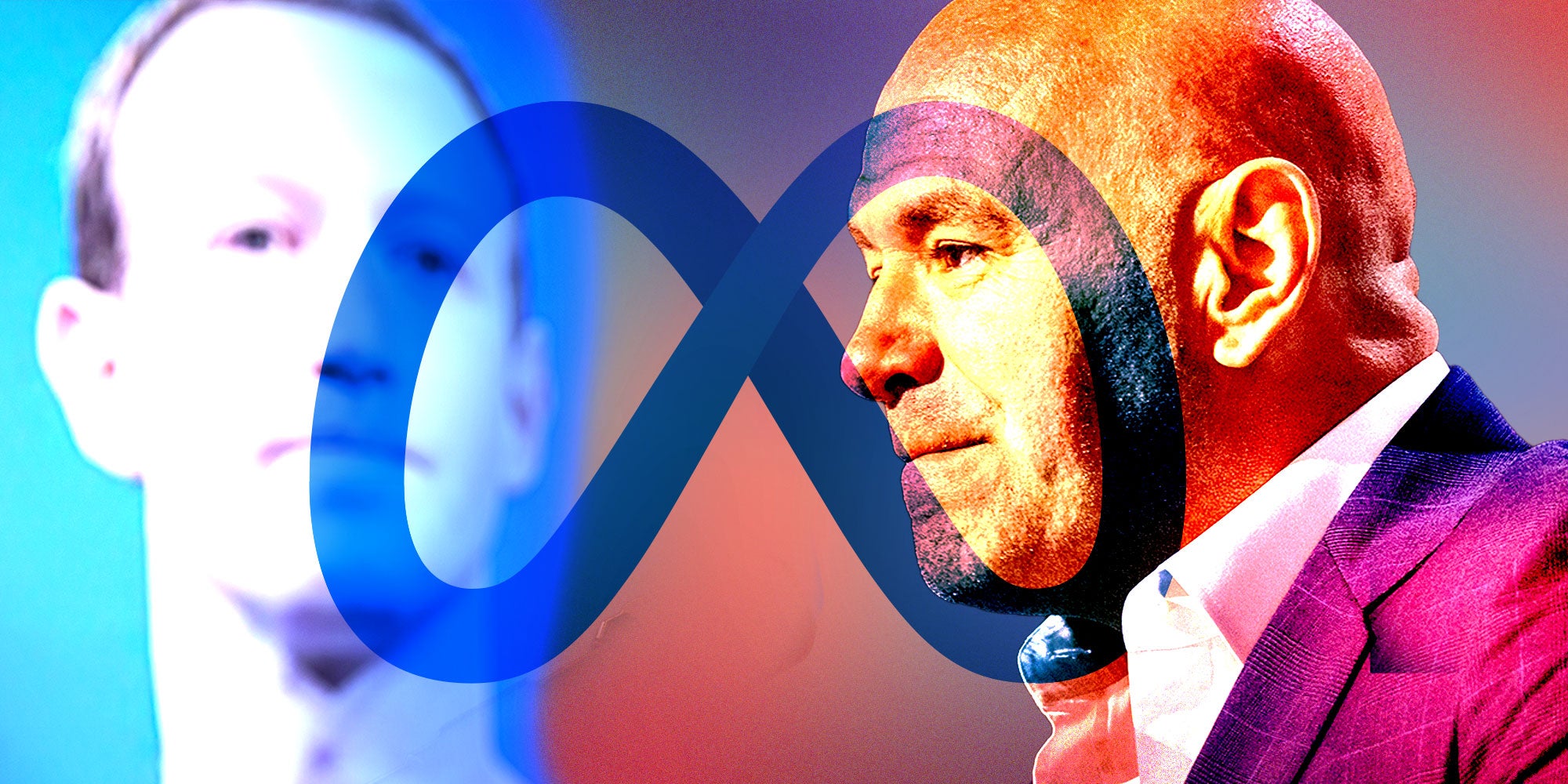 Design with Mark Zuckerberg and Dana white with a Meta logo over the two of them