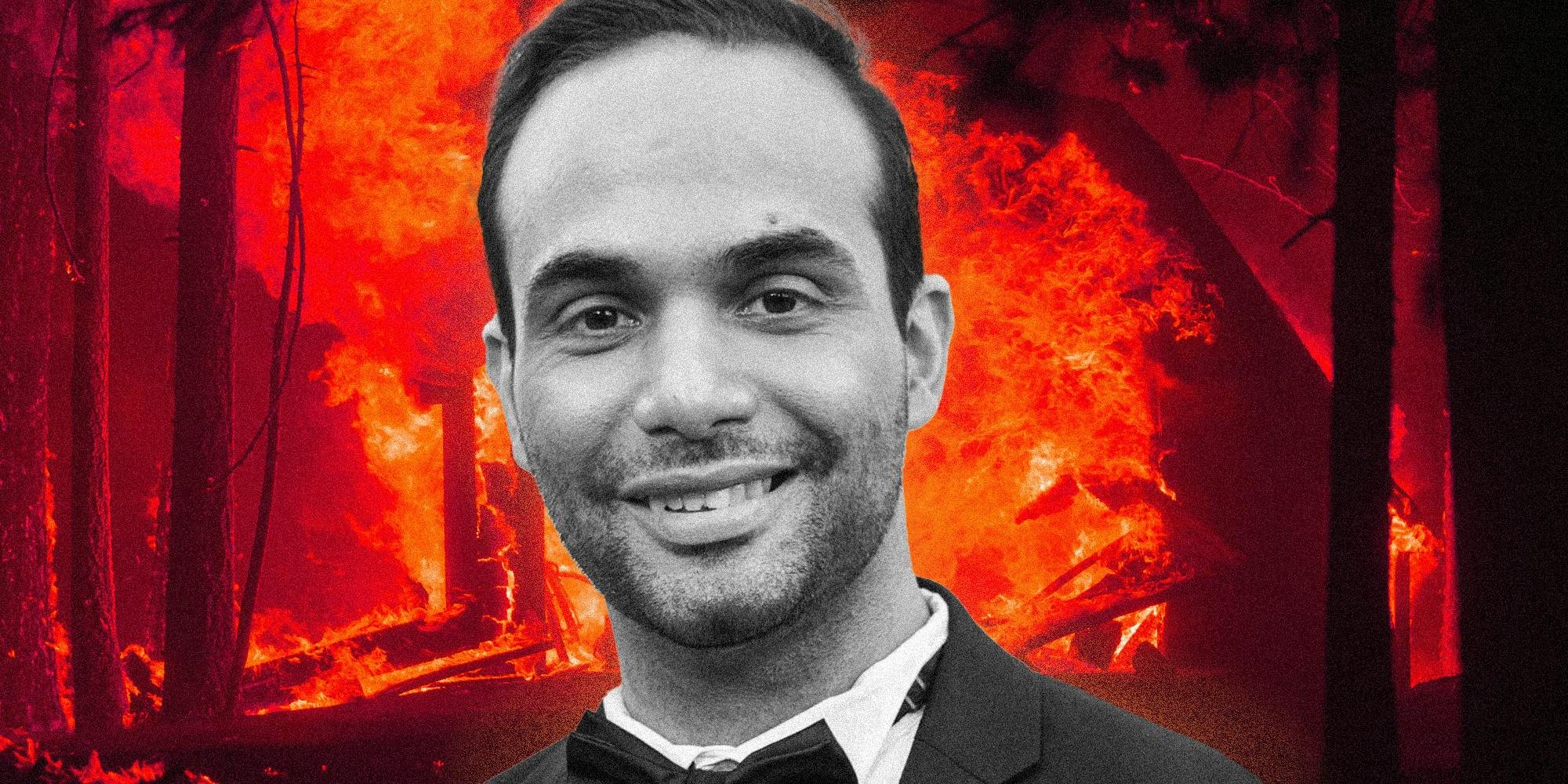 George Papadopoulos in front of california fire