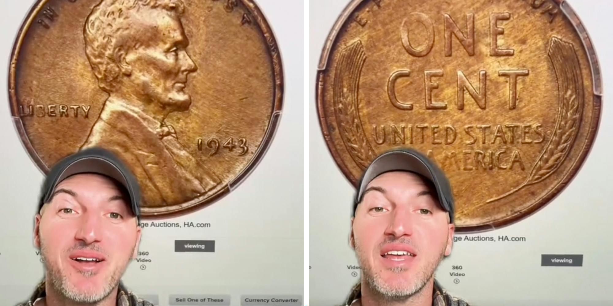 Man talking with penny in background(two split)