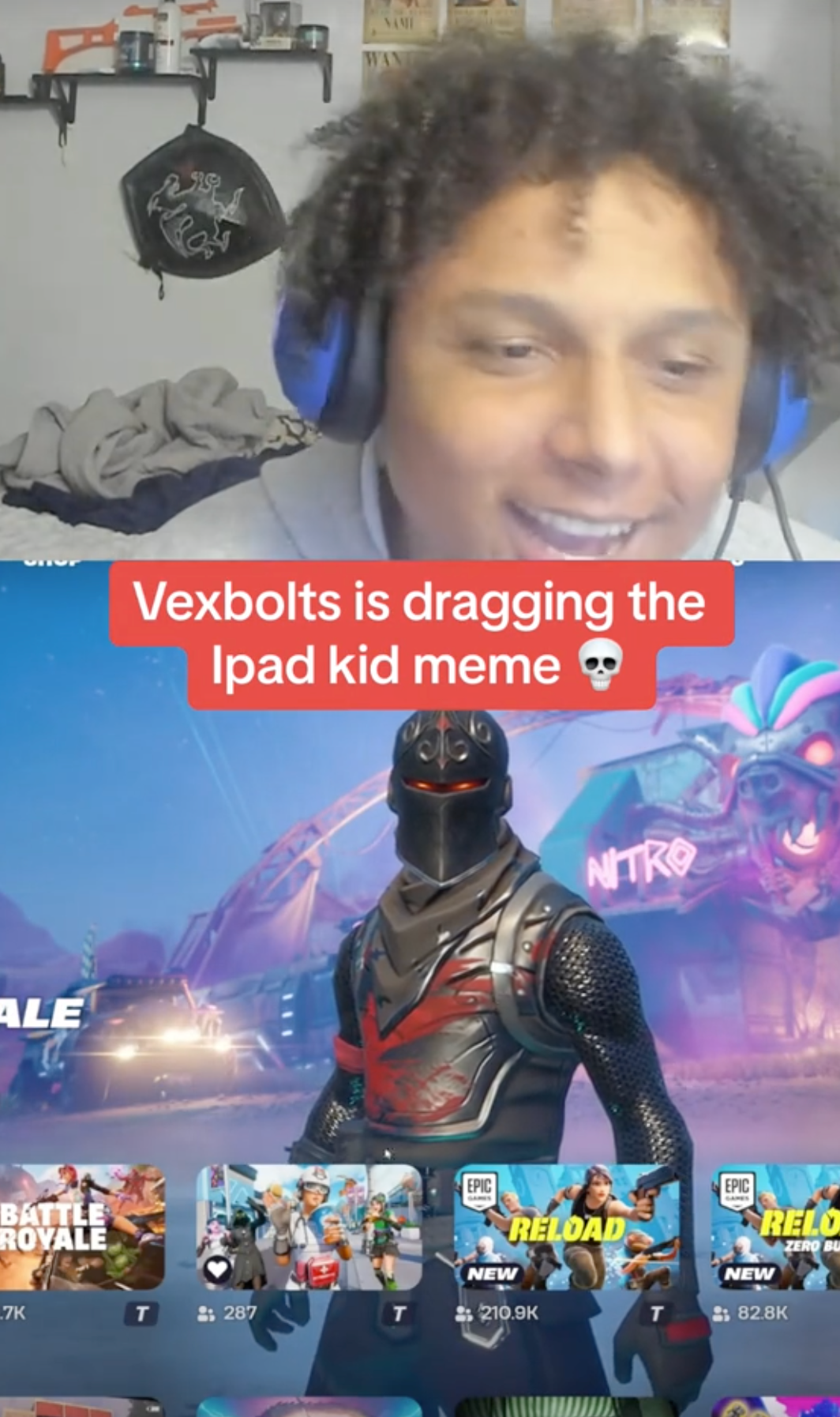 A post of Vexbolts dragging the Ipad Kid meme