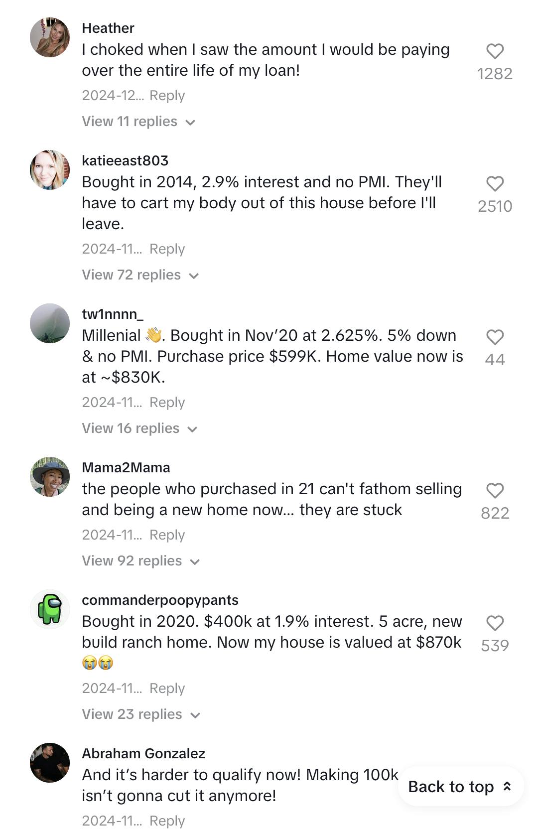 A photo of the comments and reactions to Natale's video about home prices.