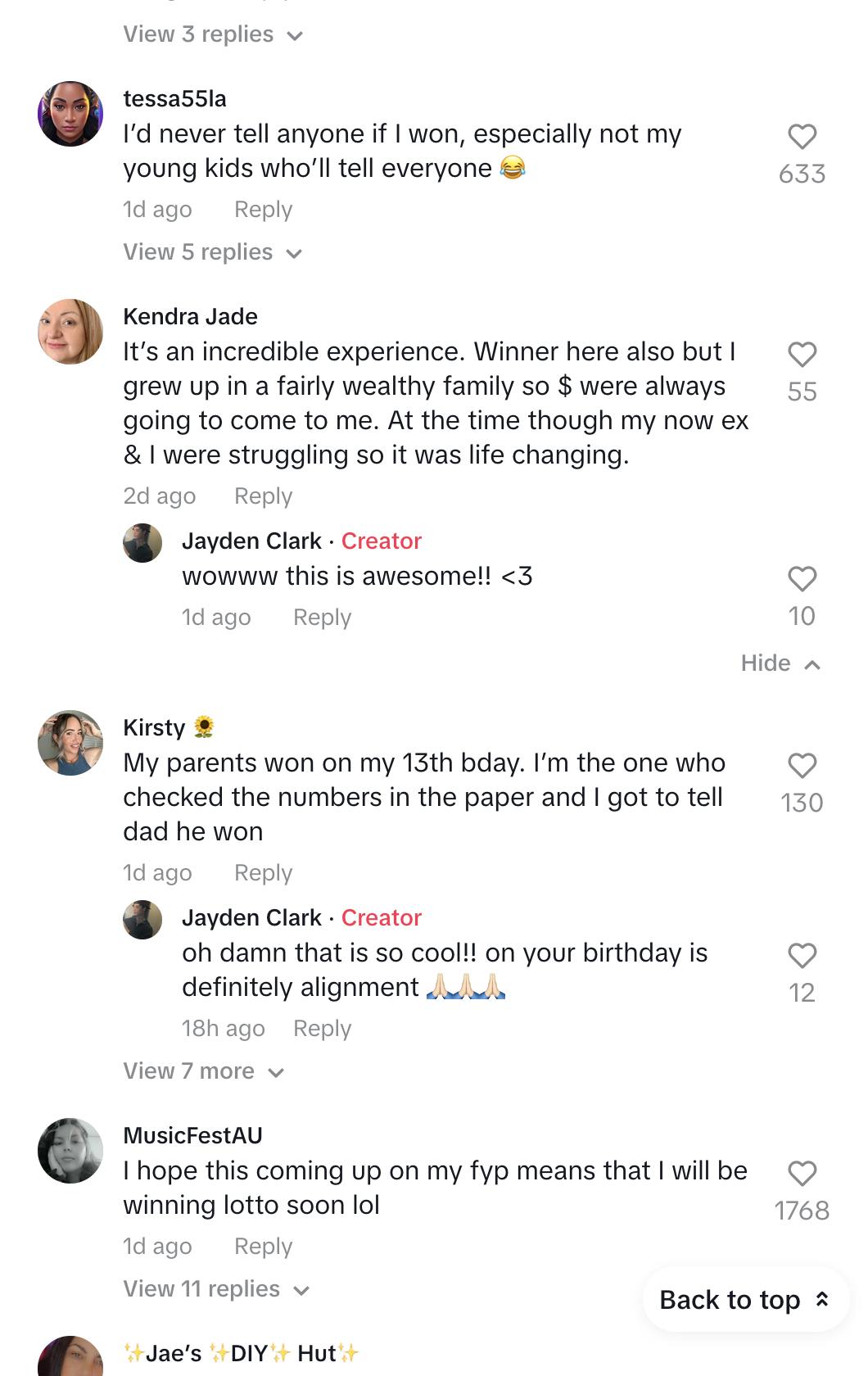 Reactions to Jayden Clark's lottery video on TikTok