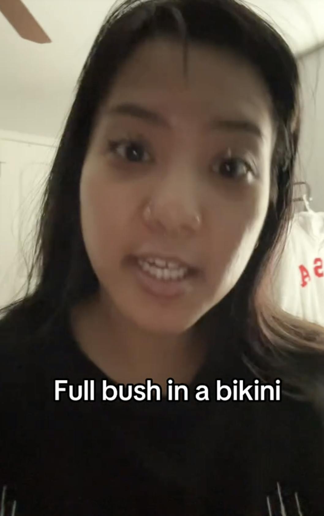 TikTok user saying 'full bush in a bikini