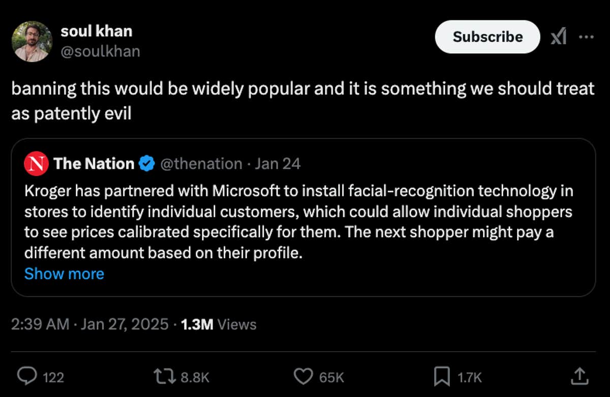 Facial recognition for personalized prices? Kroger’s AI plan ignites a
