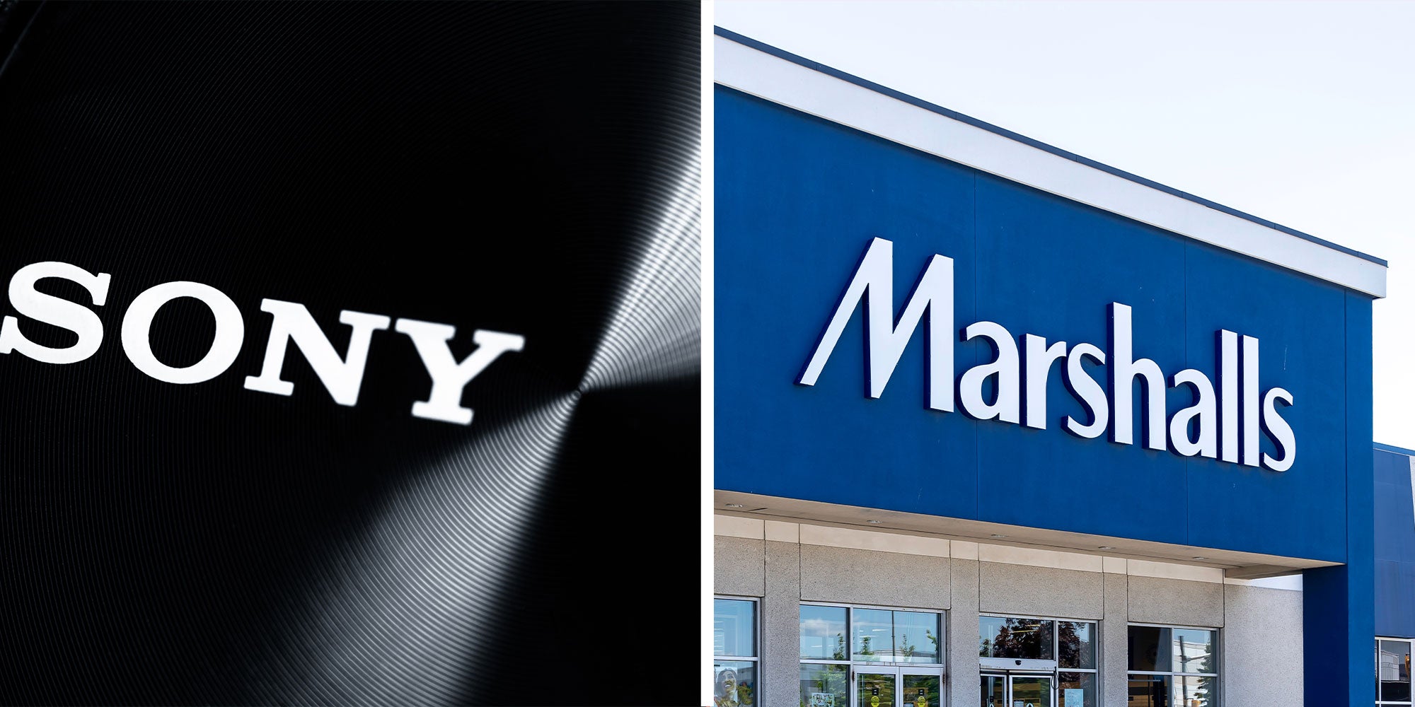Two panel design with one side showing the Sony logo on a product, next to an image of a Marshalls