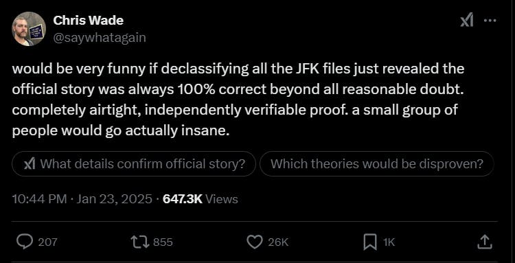 Screenshot from X.com related to the declassification of jfk files