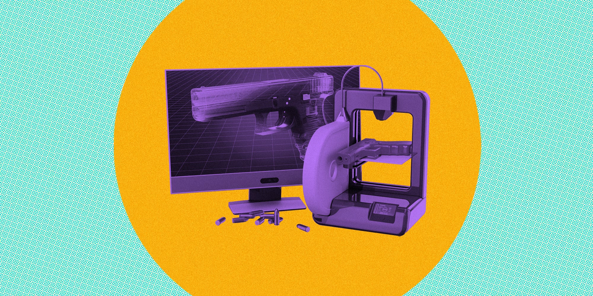 Computer screen and 3d printer making gun