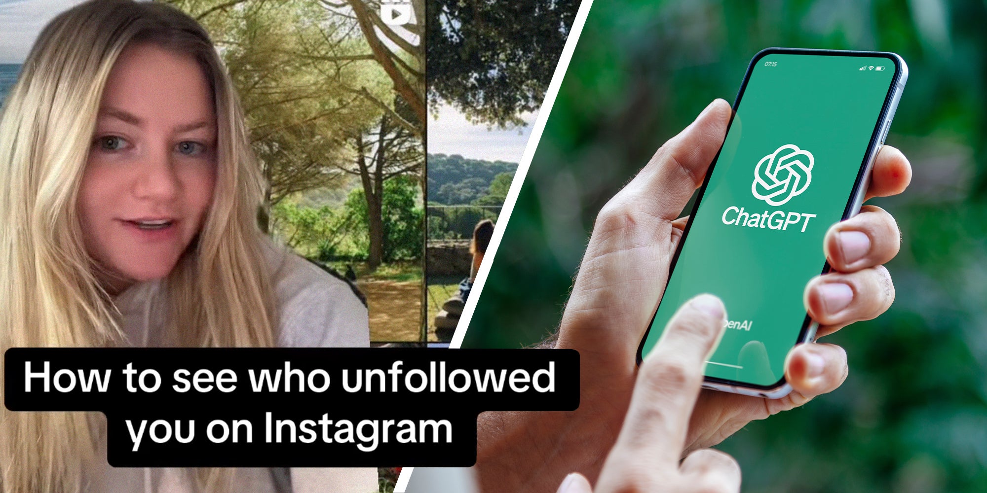 woman shares how to use chat gpt to see who unfollowed you(l) Chat Gpt on phone screen(l)