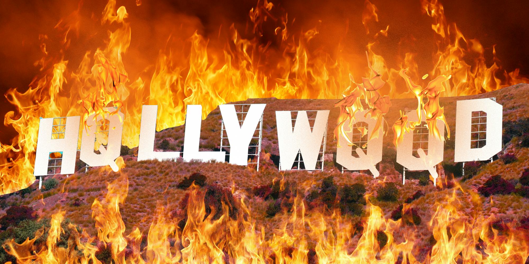 Hollywood sign on fire