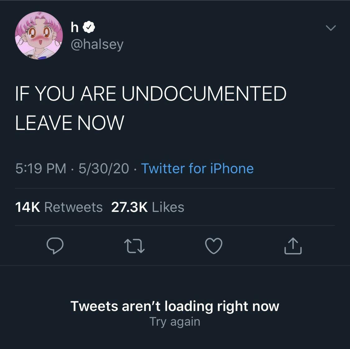 Deleted celebrity tweets. Halsey wrote, 'IF YOU ARE UNDOCUMENTED LEAVE NOW'