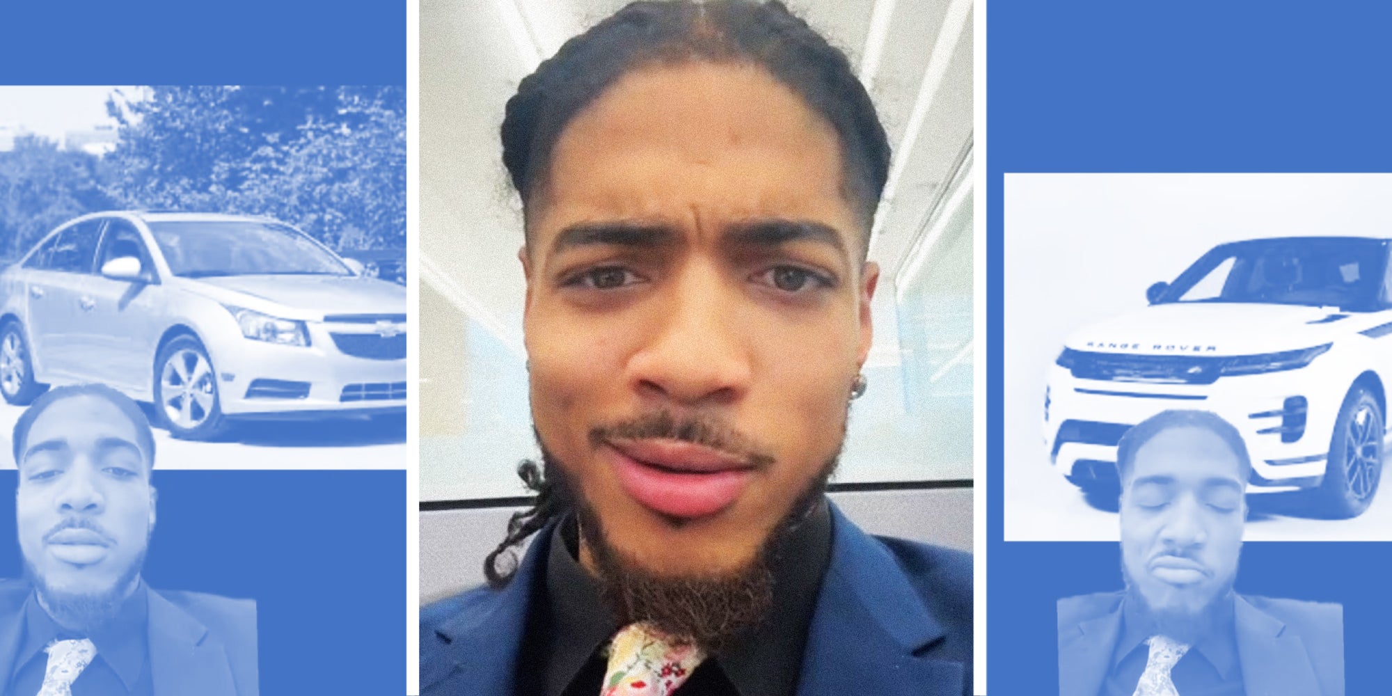 3 panel image of a person explaining about cars.