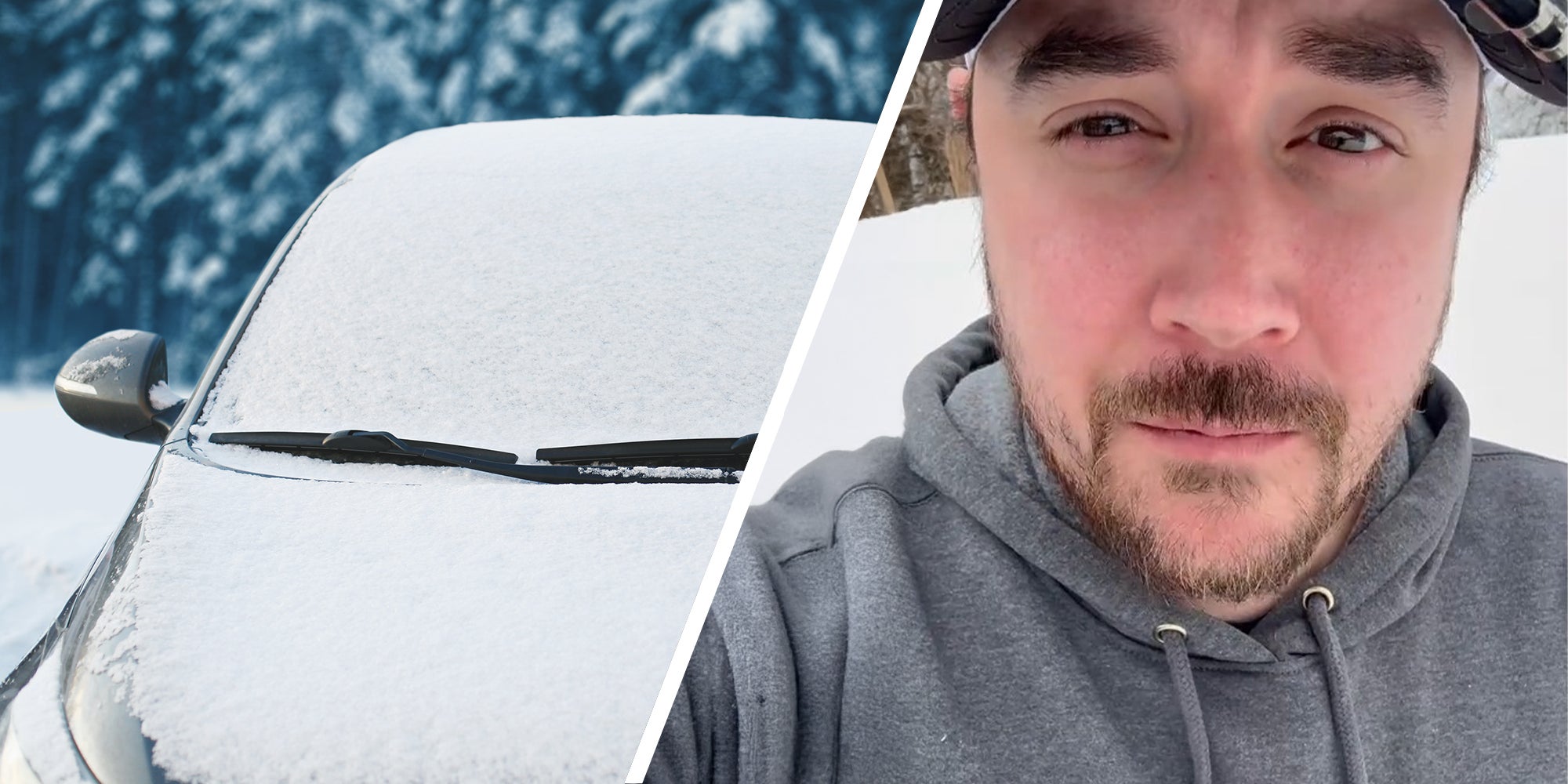 Vehicle with frosted Glass(l) Man shares trick to remove front from vehicle(r)