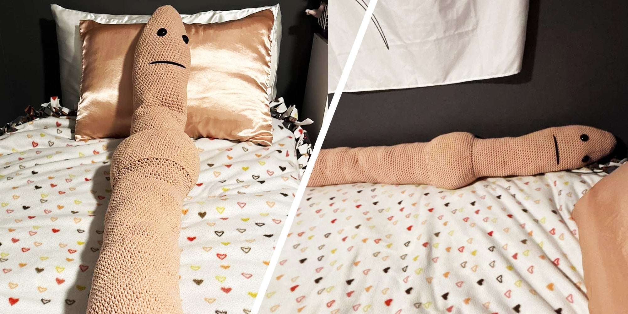 giant crocheted earthworm (two split)