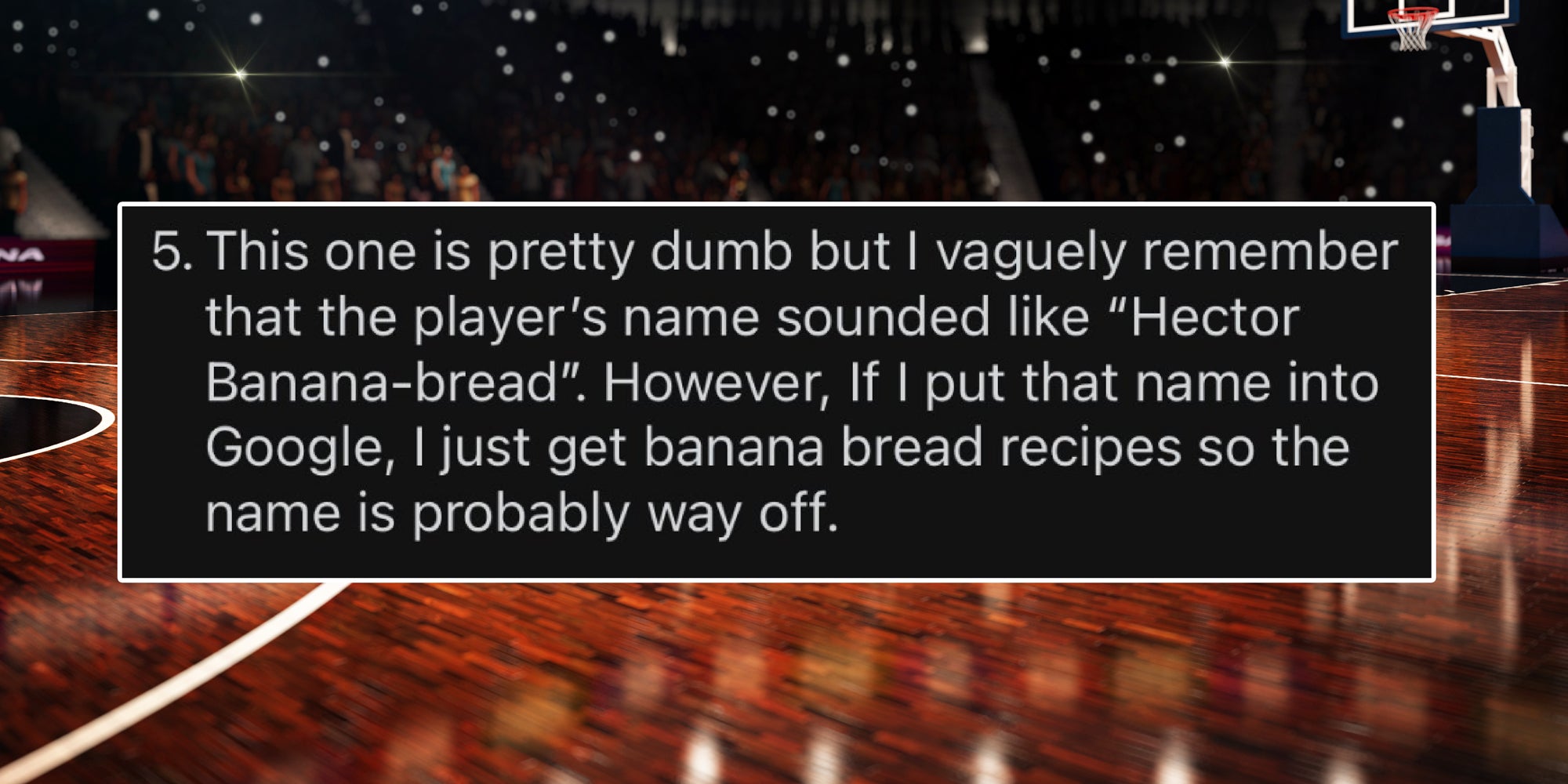 Screenshot of a tweet reddit post in front of a basketball court background.