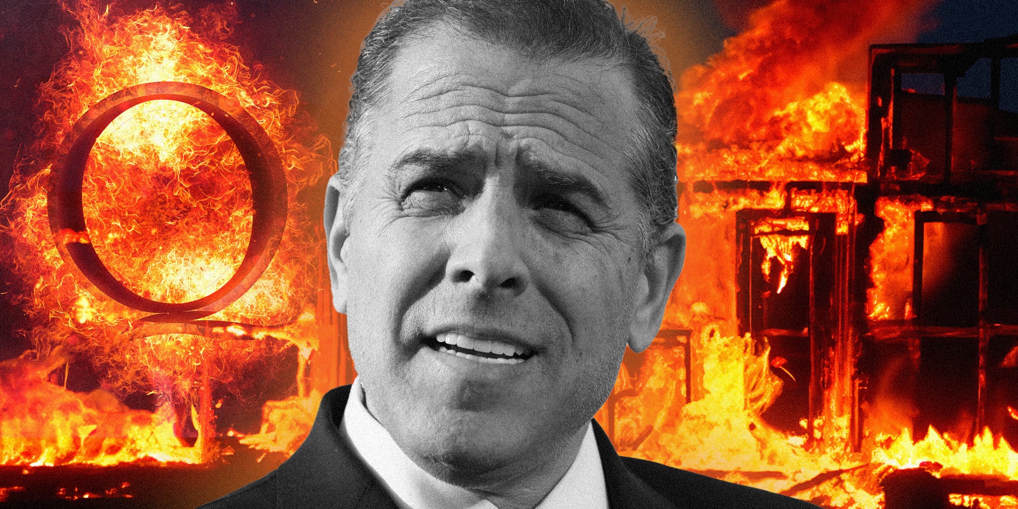 Hunter Biden over Burning Q(l) and a home burning in malibu(r)