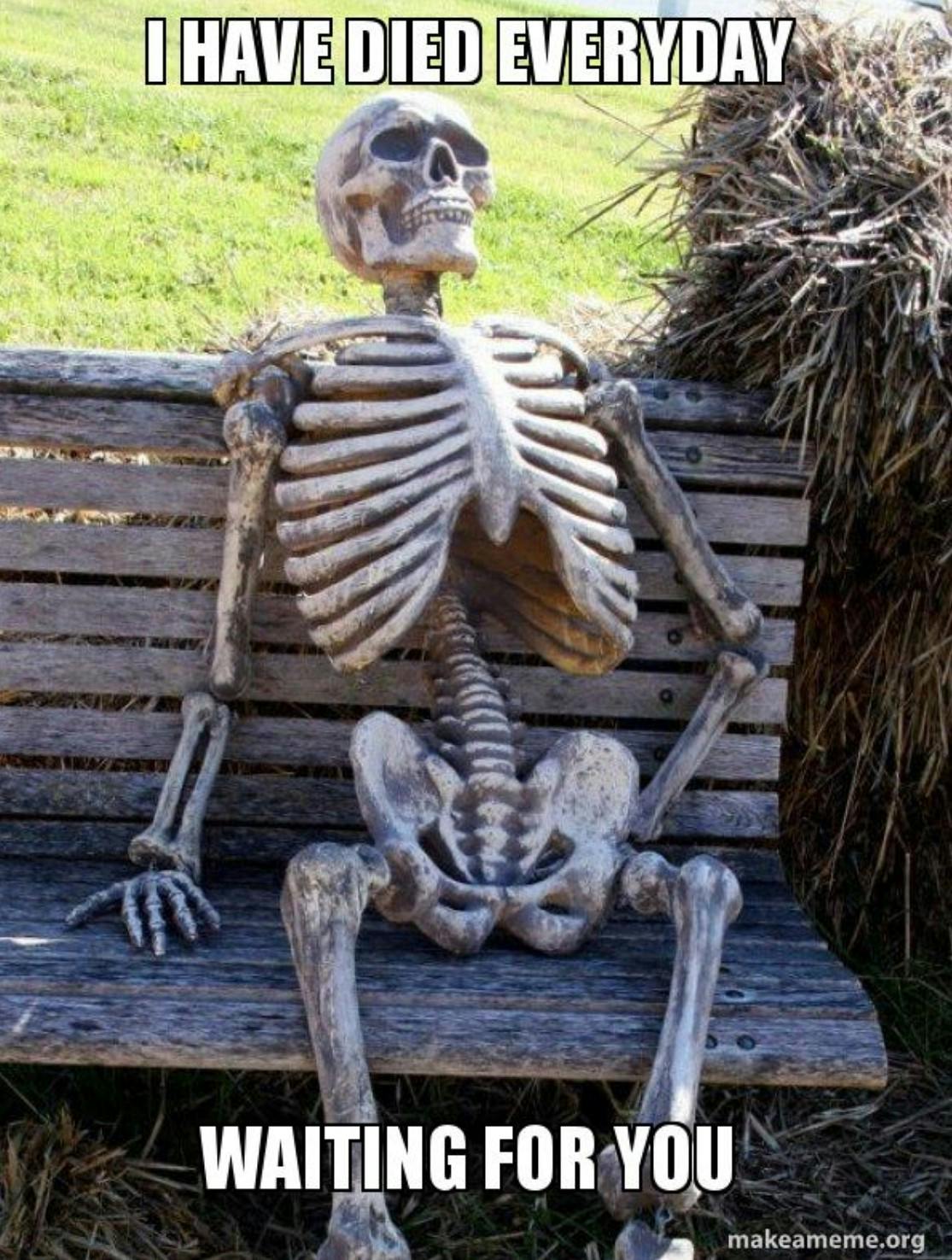 skeleton i have died every day waiting for you meme