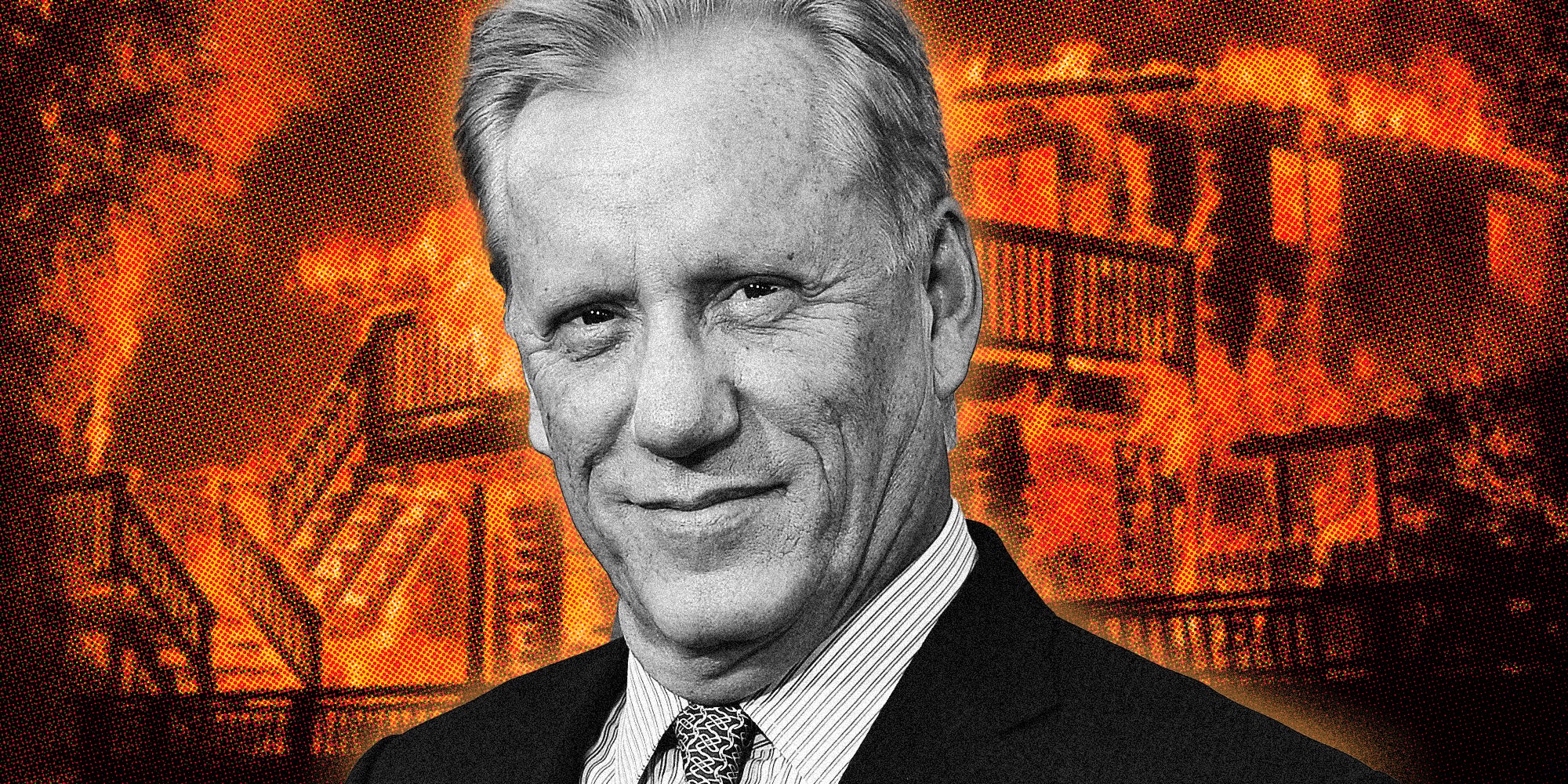 James Woods in front of californian home on fire