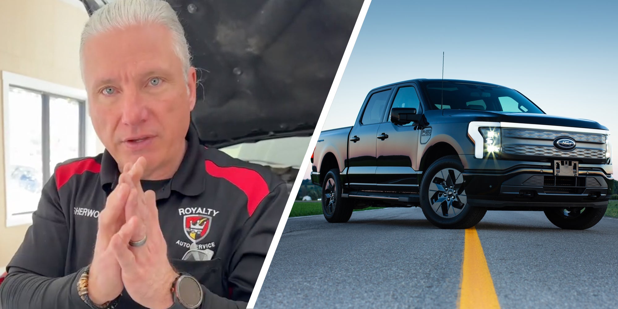 Mechanic talking(l), Ford F150(r)