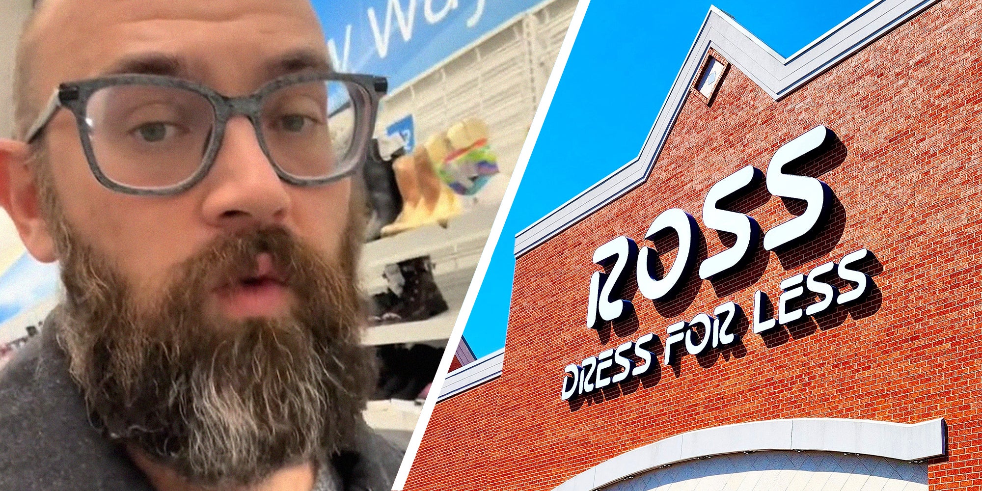 Man sharing Ross Tip for Secret Sale(l) Ross Store Front sign(r)
