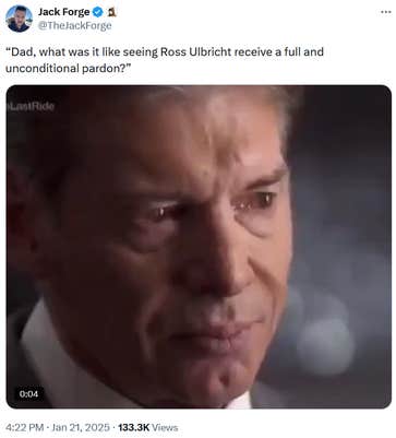 Tweet with a gif of a man tearing up.