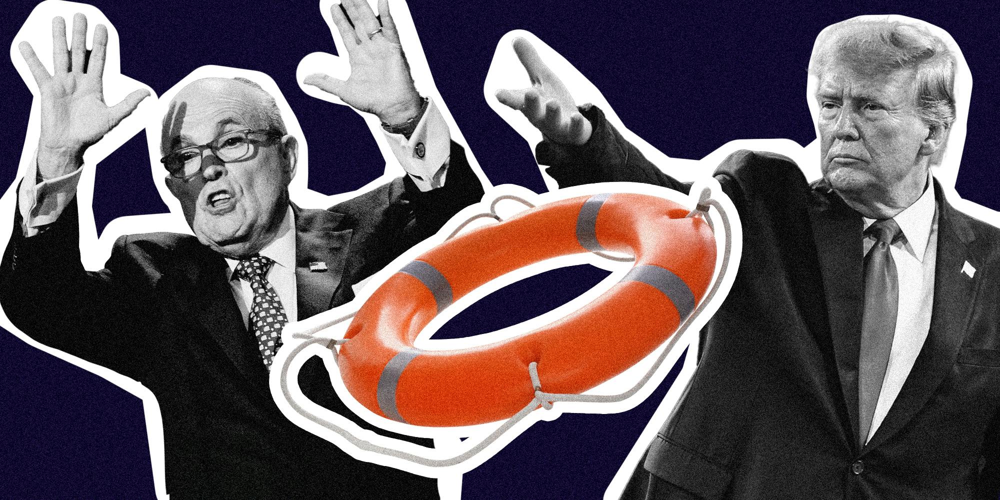 Donald Trump throwing Rudy Giuliani a life preserver