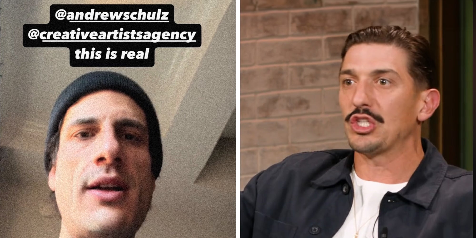 2 panel image: on the left is Jack Schlossberg and on the right is Andrew Schulz.