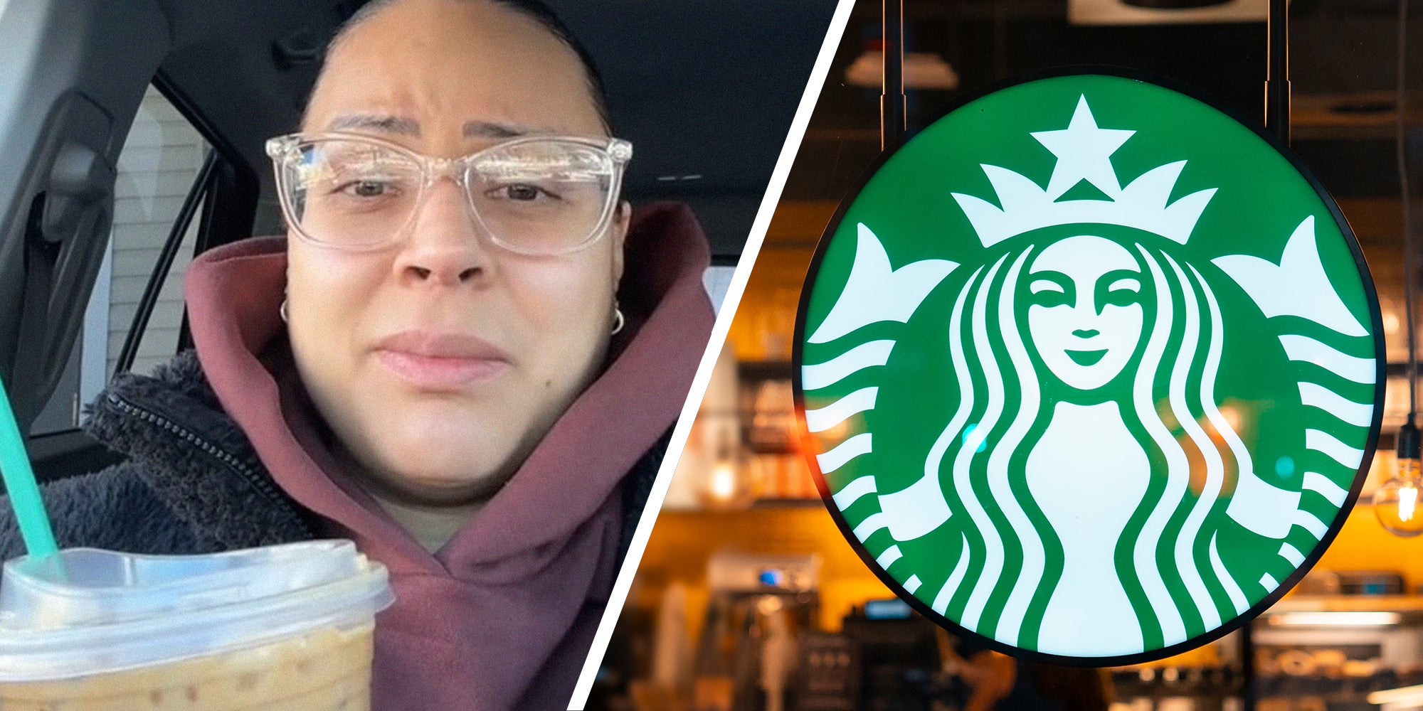 Woman shares what barista told her at Starbucks(l) Starbucks Coffee Sign(r)