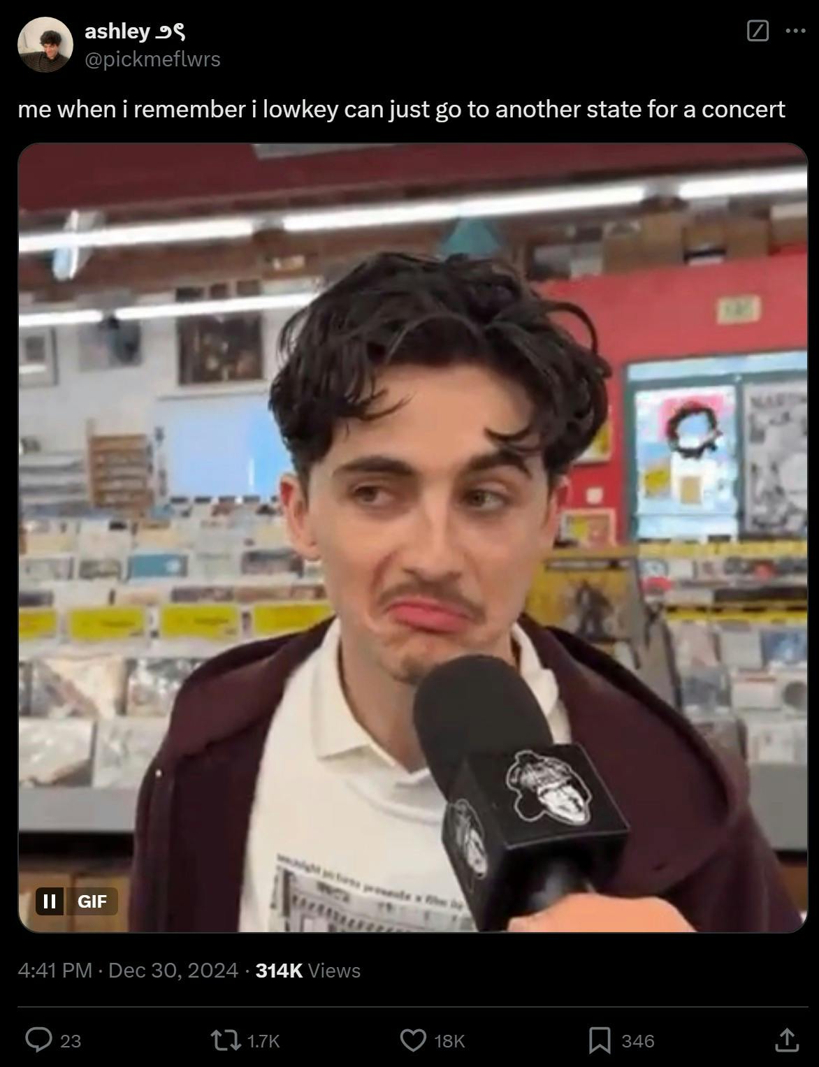 'me when i remember i lowkey can just go to another state for a concert' timothee chalamet frowning meme