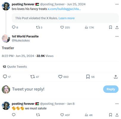 Twitter reply starting the Treatler meme.