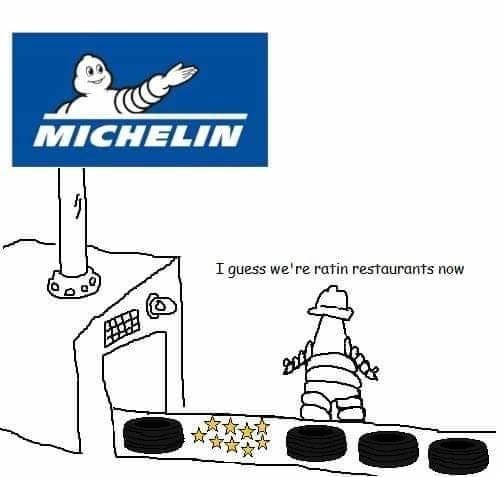 michelin 'i guess we're rating restaurants now' circle in a triangle factory meme