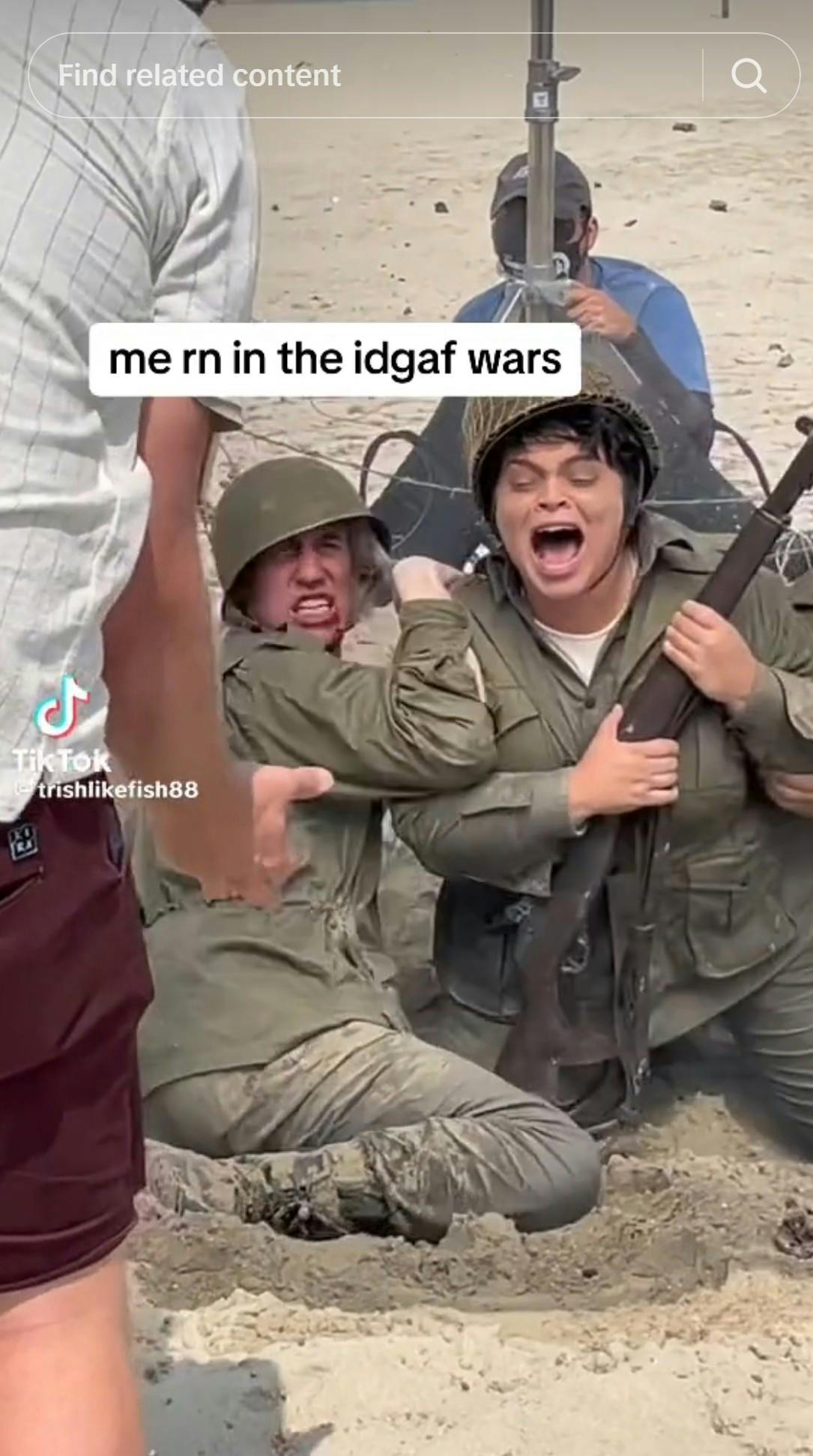 trisha paytas war meme tiktok with 'me rn in the idgaf wars'