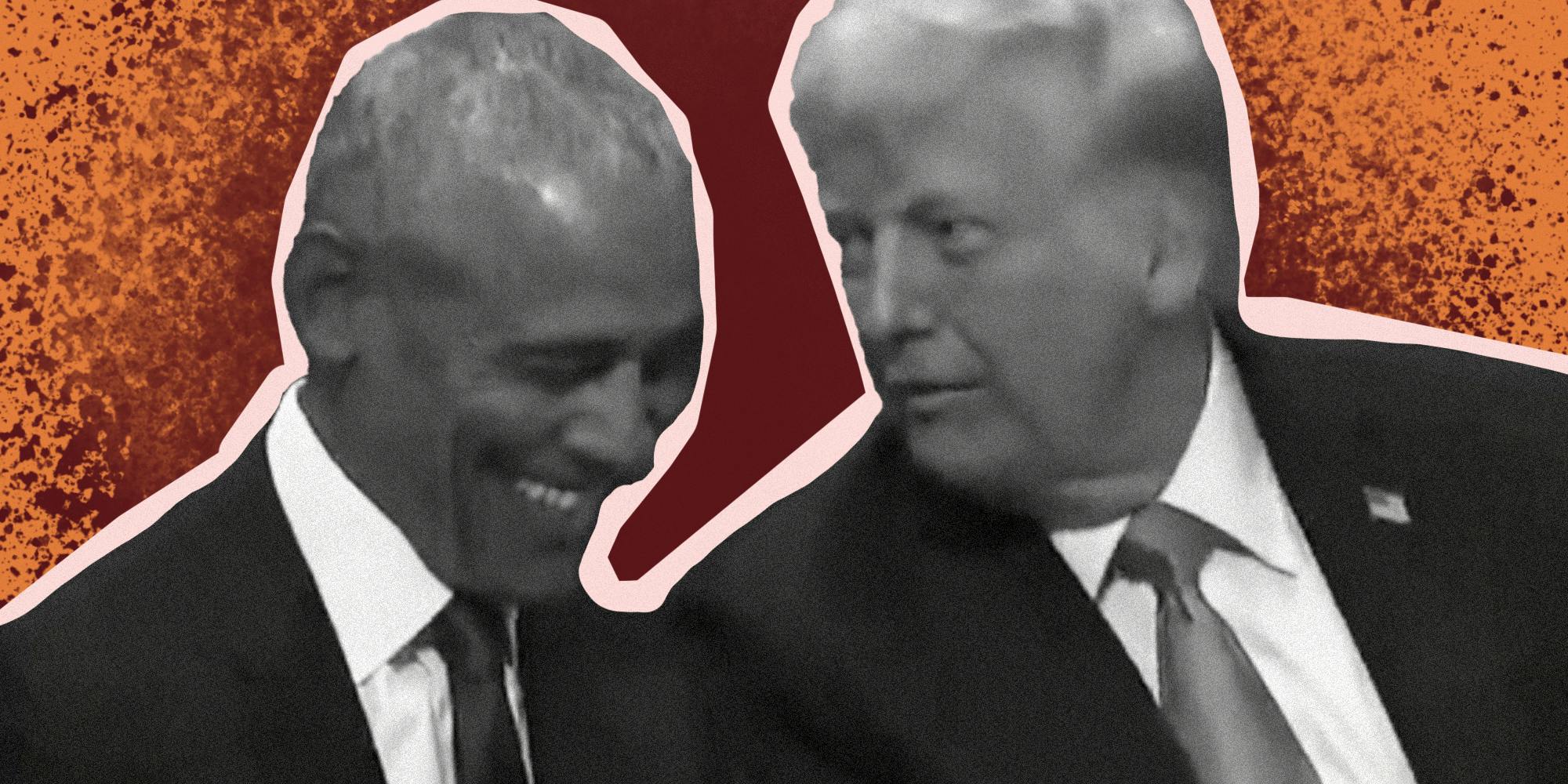 Barack Obama and Donald Trump laughing together