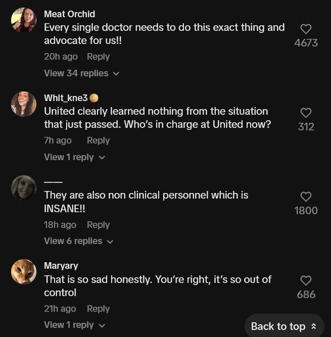 TikTok comments including one reading 'United clearly learned nothing from the situation that just passed. Who’s in charge at United now?'