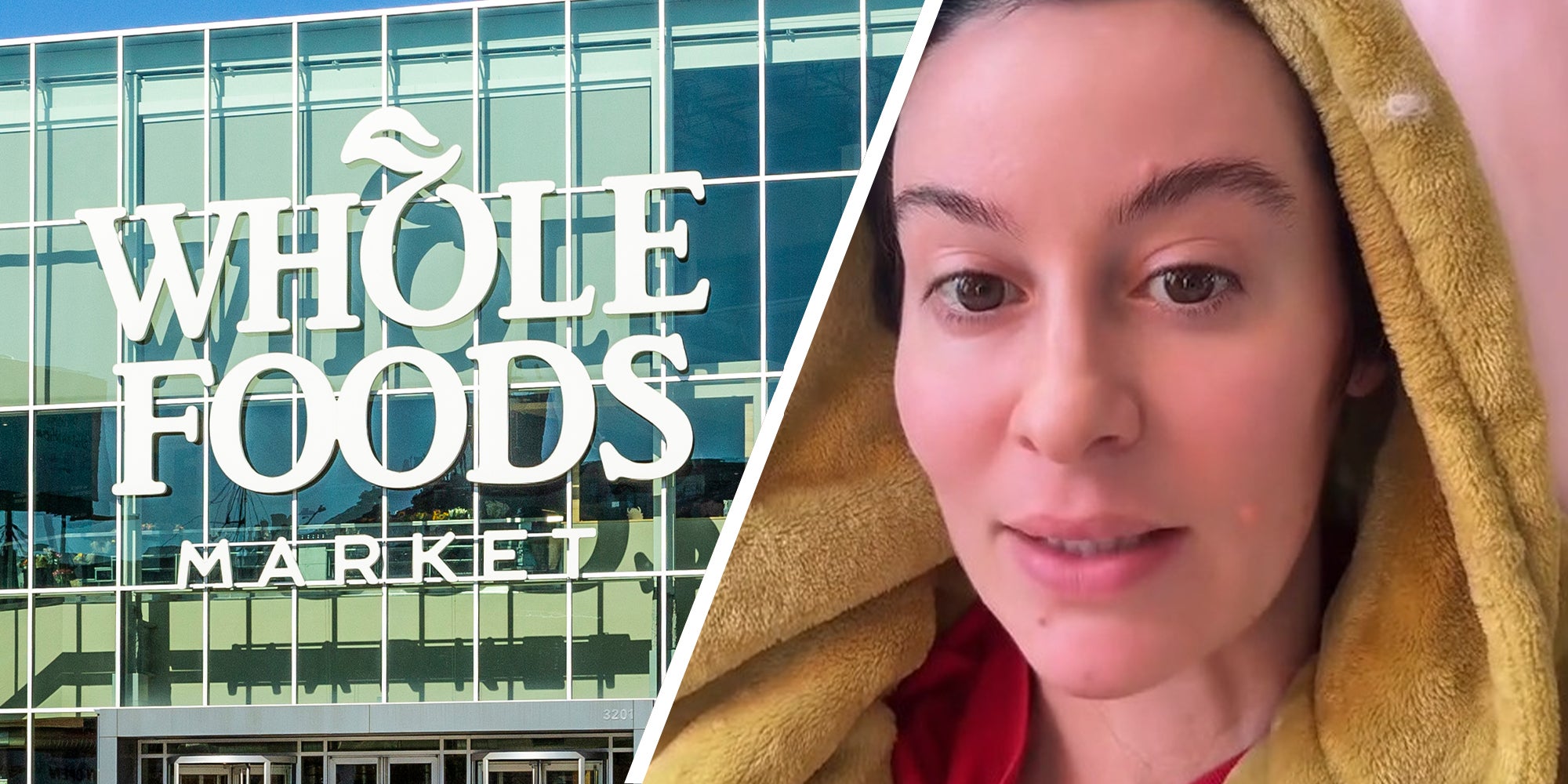 Wholefoods Market Store Front(l) Woman shares information about wholefoods meal packs(r)
