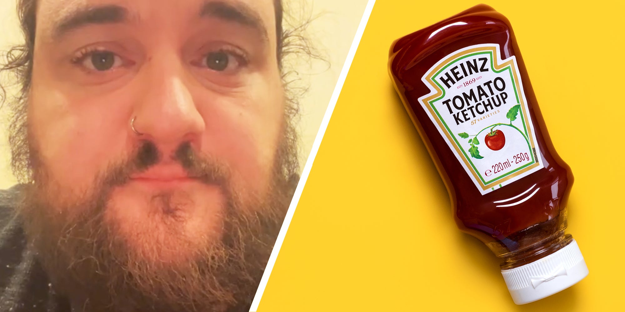 Man talking(l), Heinz Ketchup(r)