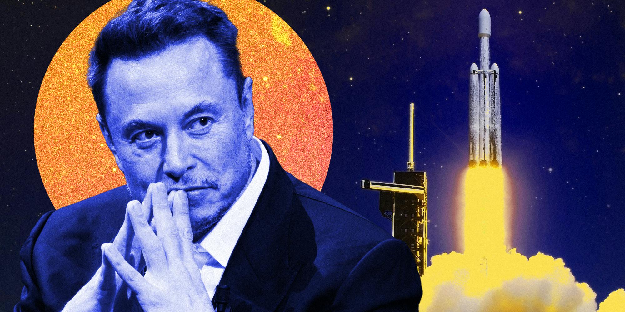 Elon Musk in front of Space X launch