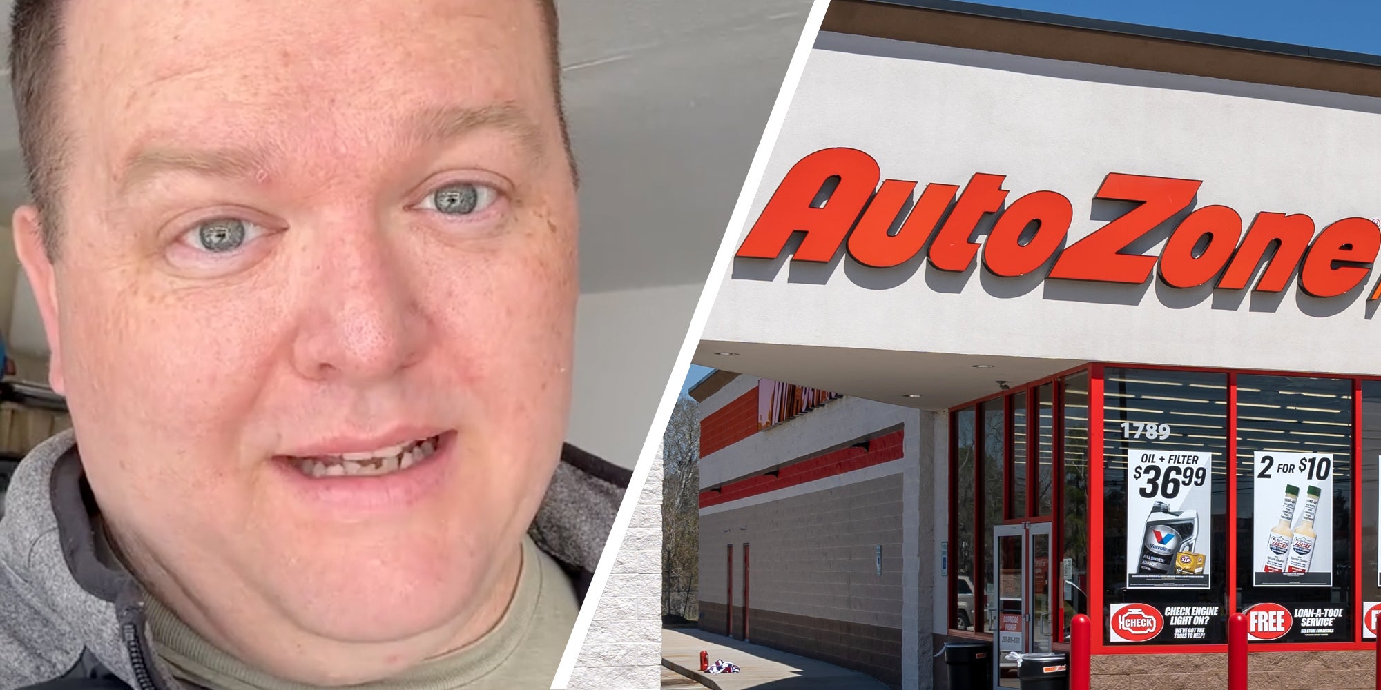 Man talking(l), Autozone(r)