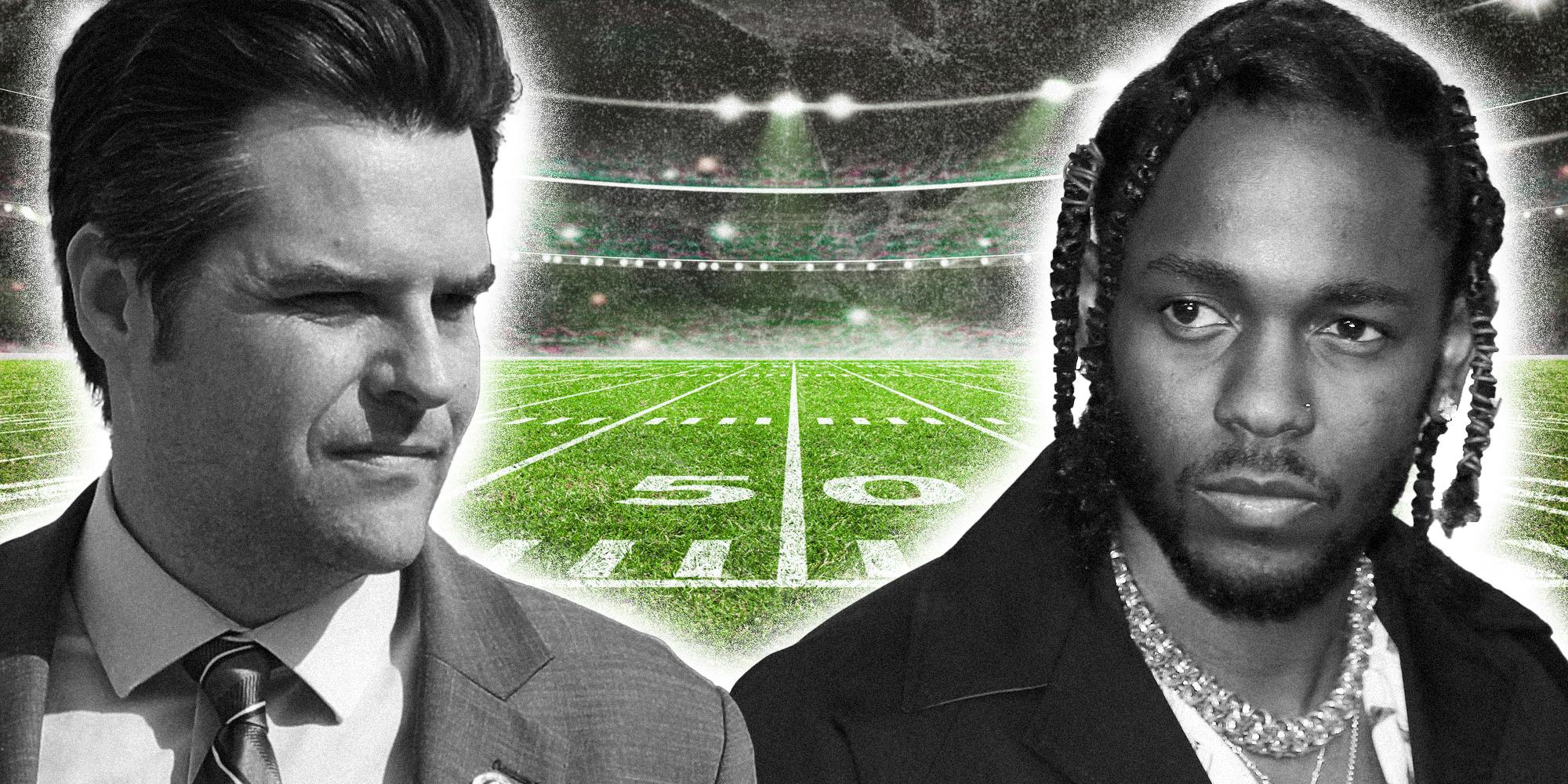 Matt Gaetz and Kendrick Lamar in front of Football Stadium