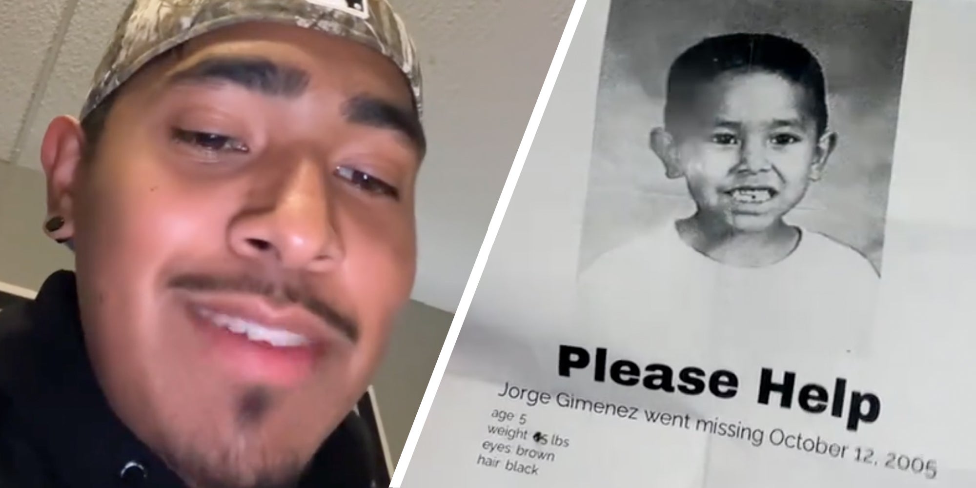 Man talking(l), Missing poster(r)