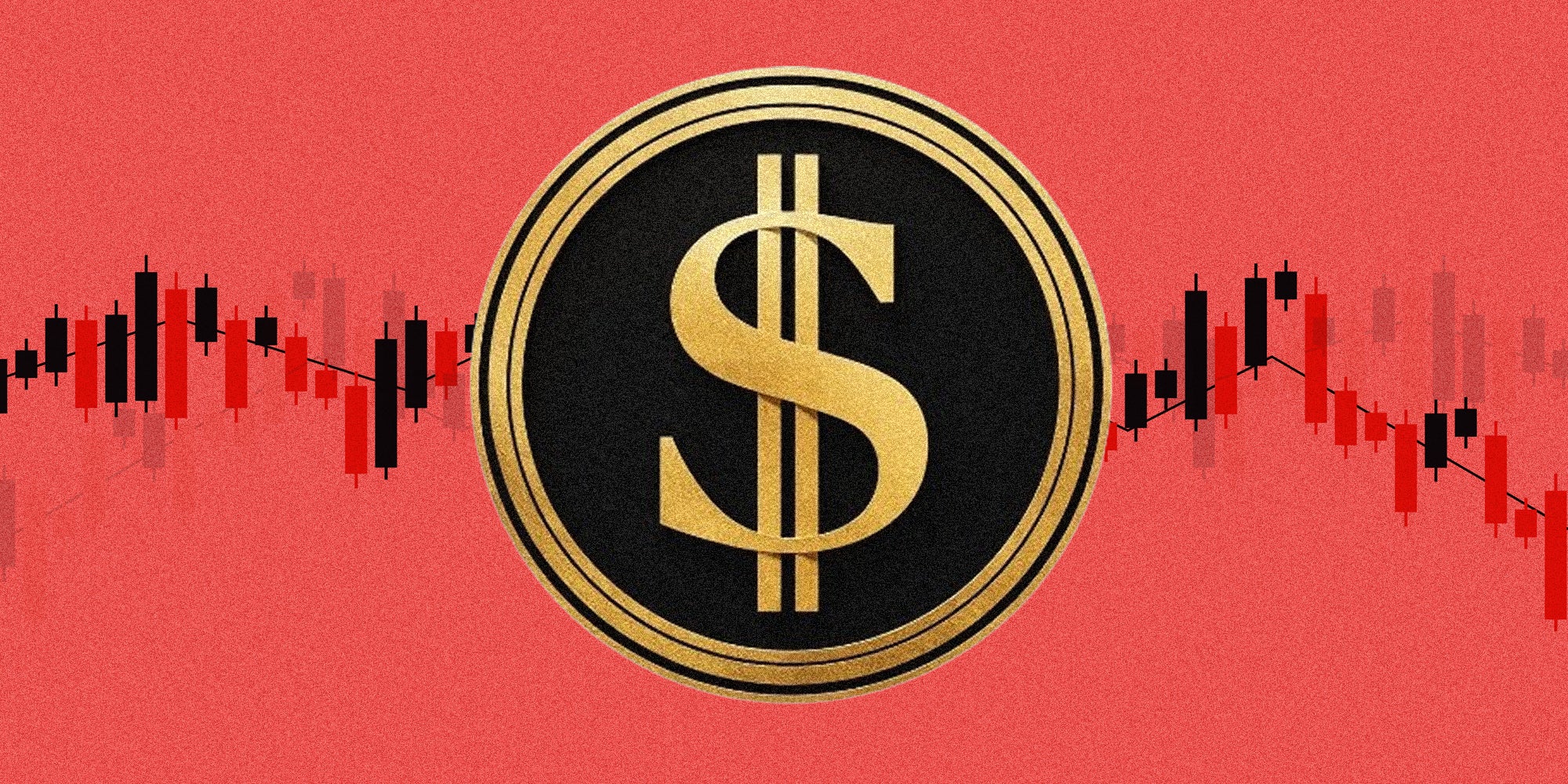 DOGE logo over fluctuating market graphic